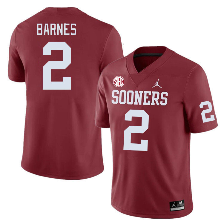 Men #2 Jovantae Barnes Oklahoma Sooners 2024 SEC Conference College Football Jerseys-Crimson